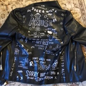 doodled faux leather jacket